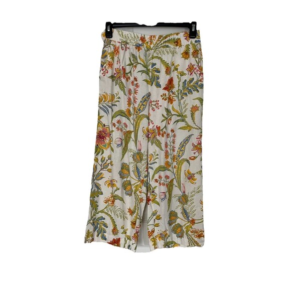 Floral Linen Blend Wide Leg Pants Size M Boho Botanical Resort Summer - Picture 2 of 11